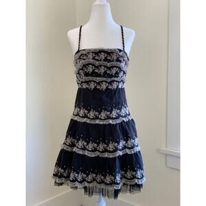 Free People Ruffle Lace Tiered Mini Dress 0 XS Black Dark Romantic Whimsygoth